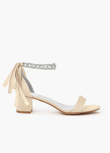 front Matching Color Matte Satin Rhinestone Strap Block Heel Sandals