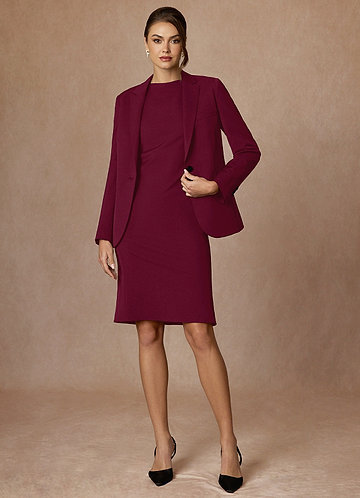 front Kennedy Burgundy Structured Stretch Jacket and Dress Suit Set