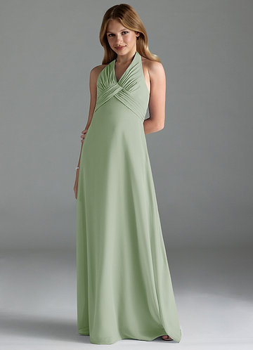 Azazie Tessie Junior Dusty Sage A-Line Pleated Chiffon Dress image1