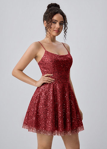 Jocelyne Burgundy Sequin Lace-Up A-Line Mini Dress image1