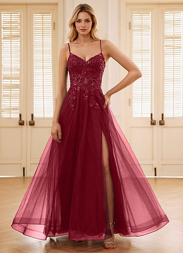 Quinne Bourgogne Robe de bal en tulle transparent ornée de strass image1