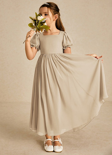 Azazie Joss Flower Girl Dresses Champagne A-Line with Sleeves Chiffon Dress image1