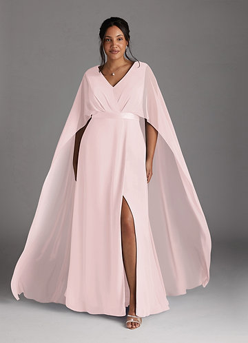 Azazie Isa Mother of the Brides Dresses Blushing Pink A-Line V-Neck Pleated Chiffon Dress image1