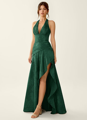 Anliem Dark Green Jacquard Prom Dress image1