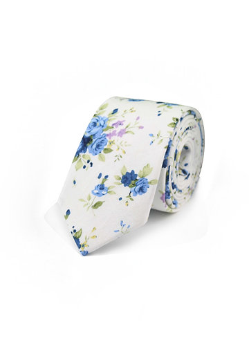 back_White and Blue Floral Pattterned Tie
