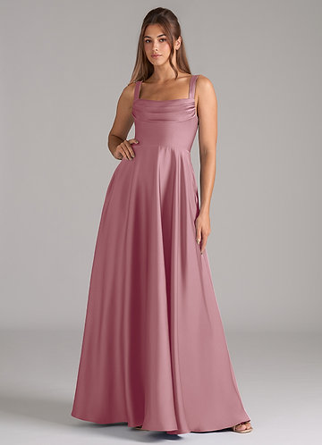 Azazie Shaude Bridesmaid Dresses Vintage Mauve A-Line Pleated Stretch Satin Dress image1