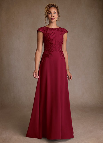 Azazie Christi Mother of the Brides Dresses Burgundy A-Line Lace Chiffon Dress image1
