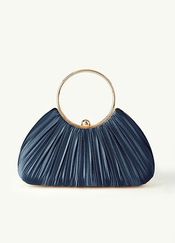 front Matching Color Metallic Satin Pleated Handbag