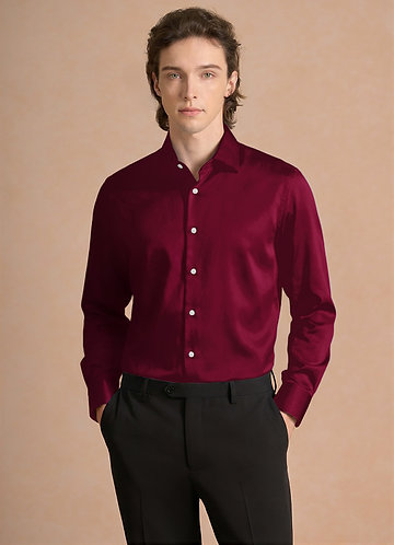front Julian Burgundy Stretch Satin Dress Shirt