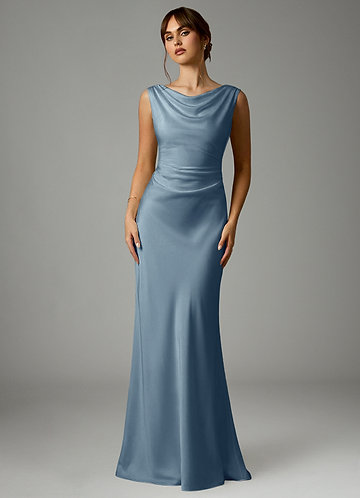 Azazie Kieryn Brautjungfernkleider Meerjungfrau-Linie Plissee Stretch-Satin Kleid Staubblau image1