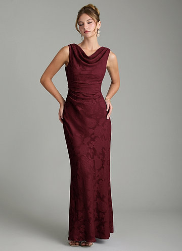 Azazie Kieryn Bridesmaid Dresses Cabernet Mermaid Pleated Floral Burnout Dress image1