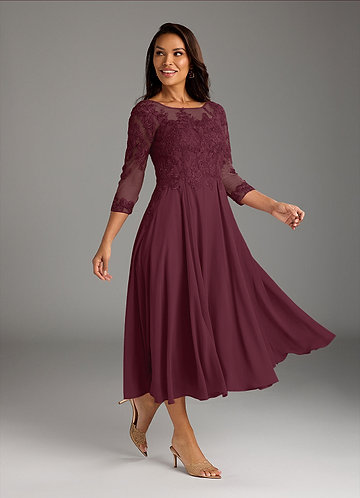 Azazie Marge Mother of the Brides Dresses Cabernet A-Line Scoop Lace Chiffon Dress image1