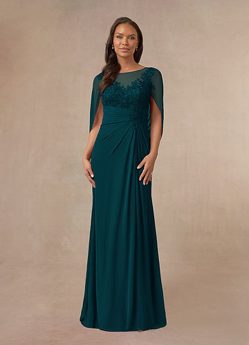 Azazie Hera Mother of the Bride Dresses Pine A-Line Lace Capelet Chiffon Dress image1