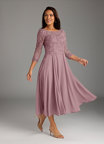 Azazie Marge Mother of the Brides Dresses Dusty Rose A-Line Scoop Lace Chiffon Dress image1