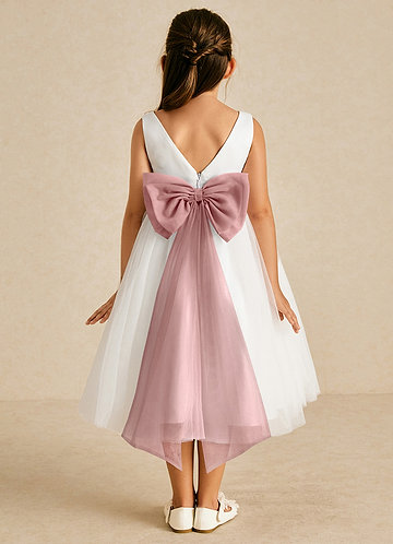 Azazie Kavi Flower Girl Dresses Ivory Dusty Rose A-Line Bow Matte Satin Dress image1