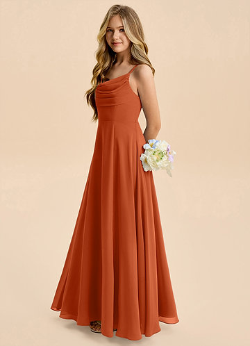 Gia Junior Burnt Orange A-Line Pleated Chiffon Dress image1
