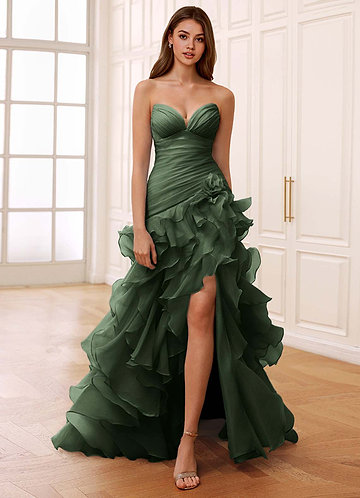 Christabelle Dark Green Corset Rhinestone Sheer Lace Prom Dress image1