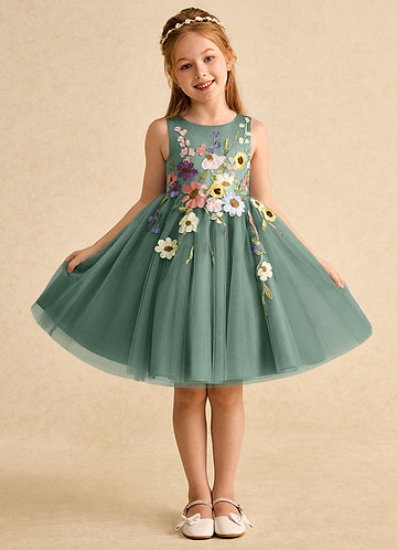 Azazie Prima Flower Girl Dresses Eucalyptus A-Line Bow Tulle Dress image1