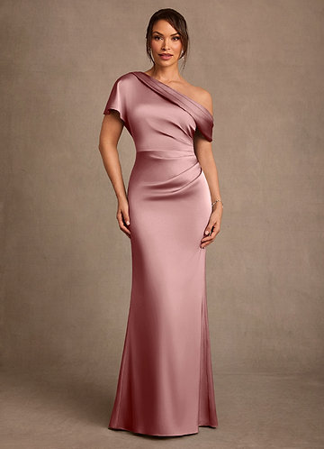 dusty pink modest dress Dusty Rose Pink Long Formal Dress with Sheer Sleeves Dusty Rose / 16 main image 1