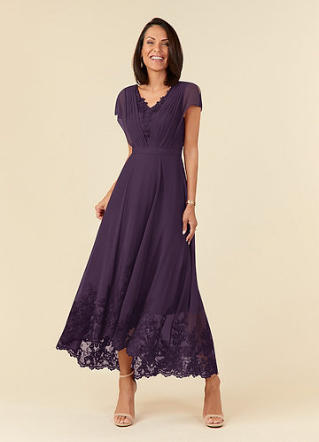 Dark Navy Azazie Endora A-Line Scoop Lace Chiffon Asymmetrical