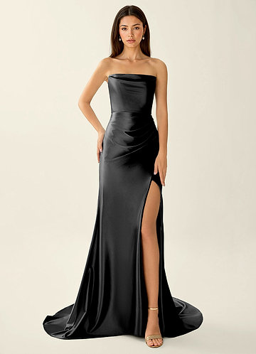 Philomena Noir Robe de bal sirène en satin stretch corsetée image1