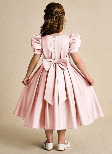 Azazie Miriam Abiti da Ragazza di Fiori Abito Principessa in Raso Opaco Plissettato Rosa Rossore image1