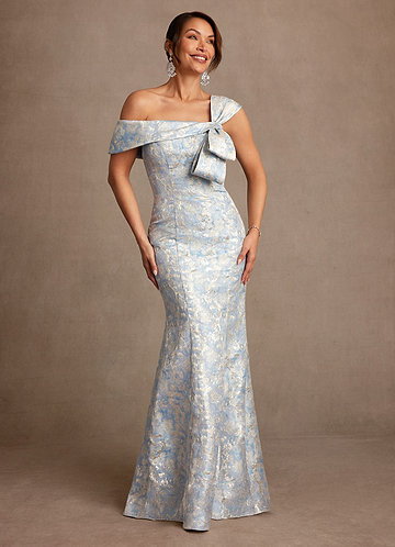 Azazie Zephyra Vestidos para la madre de la novia Vestido de Azul Polvoriento de Jacquard de Corte Sirena con Vestidos sin tirantes image1