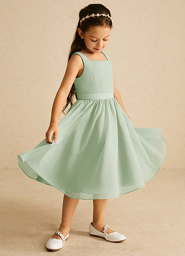 Azazie Ari Flower Girl Dresses Dusty Sage A-Line Sleeveless Chiffon Dress image1