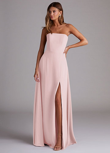 Azazie Wren Bridesmaid Dresses Blushing Pink A-Line Side Slit Chiffon Convertible Dress image1