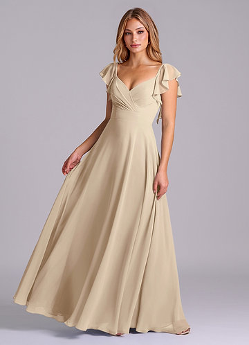 Azazie Leilani Bridesmaid Dresses Champagne A-Line Pleated Chiffon Dress image1