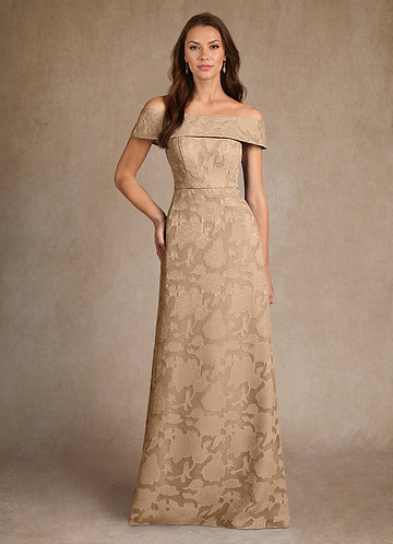 Azazie Medford Mother of the Brides Dresses Champagne A-Line Off the Shoulder Floral Burnout Dress image1