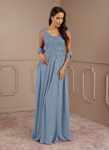 Azazie Amethyst Mother of the Brides Dresses Dusty Blue A-Line V-Neck Sequins Chiffon Dress image1