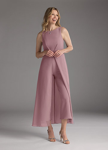 Azazie Anitta Mother of the Brides Dresses Dusty Rose Jumpsuit/Pantsuit Pleated Stretch Crepe Dress image1
