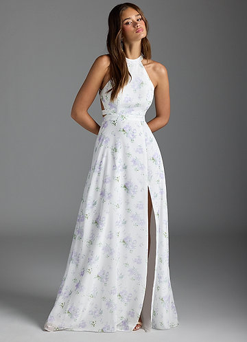 Blue Floral Bridesmaid Dresses, Blue Vintage Patterned Dress