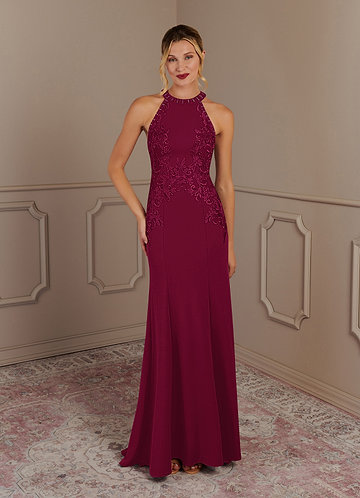 Azazie Tyra Mother of the Brides Dresses Burgundy Mermaid Halter Lace Stretch Crepe Dress image1