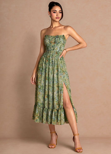 Midi jurk Portia Groene Bloemen image1