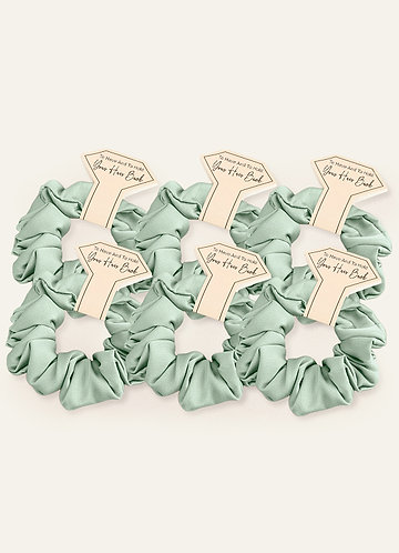 front Matching Color Six-Piece Bridesmaid Stretch Satin Regular Size Scrunchie Set