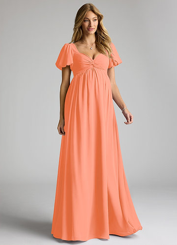 Azazie Madisynn Vestidos de dama de honor de maternidad Vestido de Lazo Hasta el suelo Gasa image1