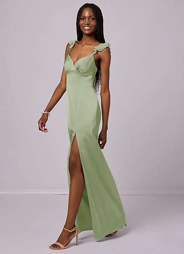 Barbie ♥ Azazie Bridesmaid Dresses Dusty Sage Sheath Stretch Satin Dress image1