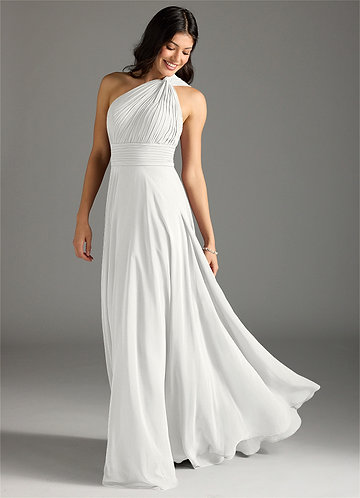 Azazie Charlize Bridesmaid Dresses Vestido Branco de Chiffon de Linha A com Um ombro image1