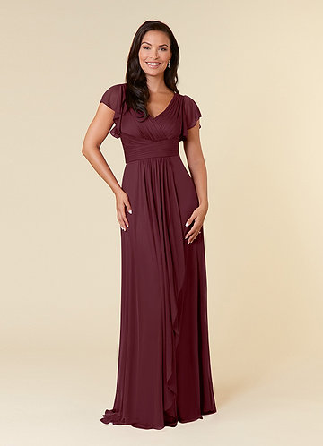 Azazie Reneya Mother of the Brides Dresses Cabernet A-Line Pleated Mesh Dress image1