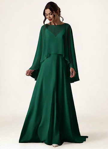 front Azazie Cape transparente asymétrique en mousseline de couleur assortie