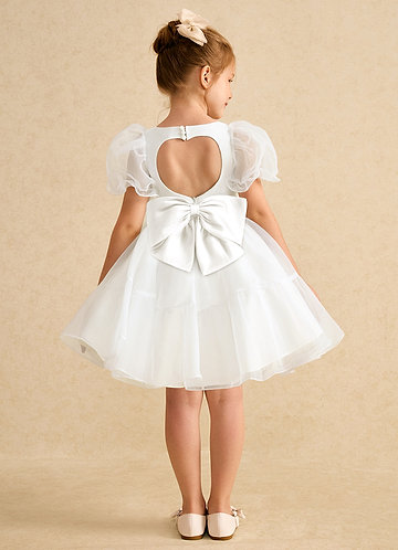 Azazie Debbie Robes de Fillette d'Honneur Robe Princesse en Organza Encolure en Forme de Cœur Ivoire image1