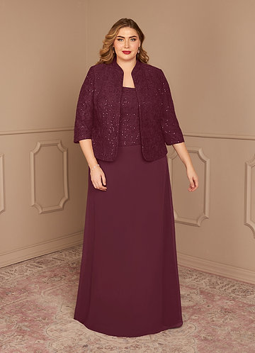 Azazie Cornelia Mother of the Brides Dresses Cabernet Sheath Square Neckline Sequins Chiffon Dress image1