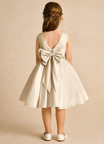 Azazie Sosie Flower Girl Dresses Champagne Champagne A-Line Pleated Matte Satin Dress image1