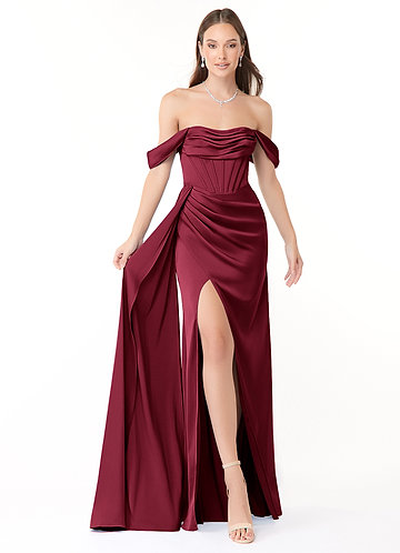Amyra Bridesmaid Dresses Burgundy Mermaid Off the Shoulder Stretch Satin Convertible Dress image1