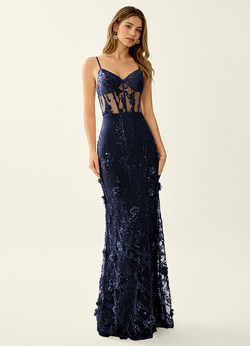 Risqunma Marina Militare Abito da ballo in tulle con perline e ricami di paillettes e fiori 3D image1