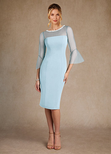 Azazie Bellevue Abiti da Mamma Sposa Abito Tubino in Crepe Elasticizzato Perline Azzurro image1