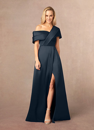 Azazie Marissa Mother of the Bride Dresses Dark Navy A-Line Pleated  Mikado Dress image1