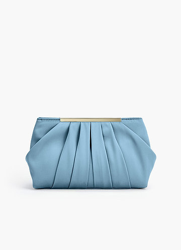 front Matching Color Stretch Satin Pleated Clutch